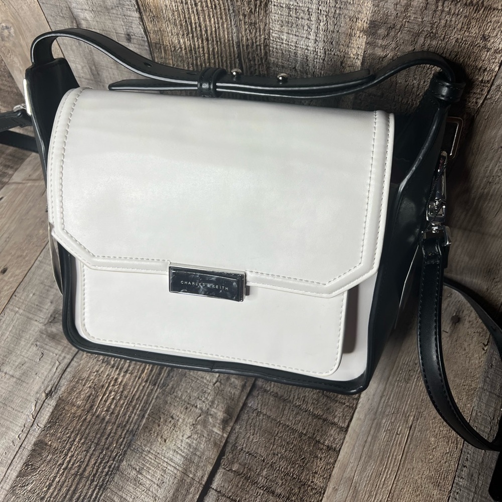 Charles & Keith black white vegan leather Crossbody bag - Picture 2 of 16